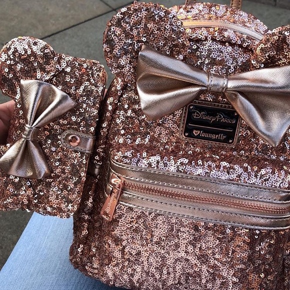 disney loungefly rose gold backpack